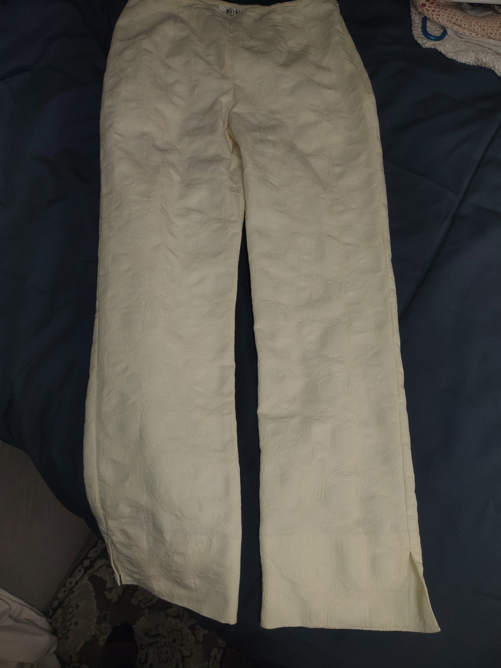 Nine West Cream Textured Wide-Leg Trousers